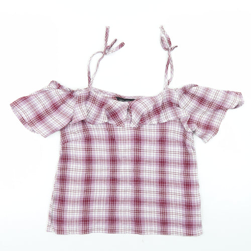 New Look Womens Purple Plaid Viscose Camisole Blouse Size 8 Off the Shoulder