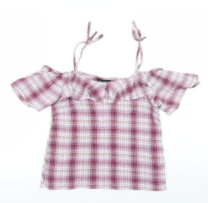 New Look Womens Purple Plaid Viscose Camisole Blouse Size 8 Off the Shoulder