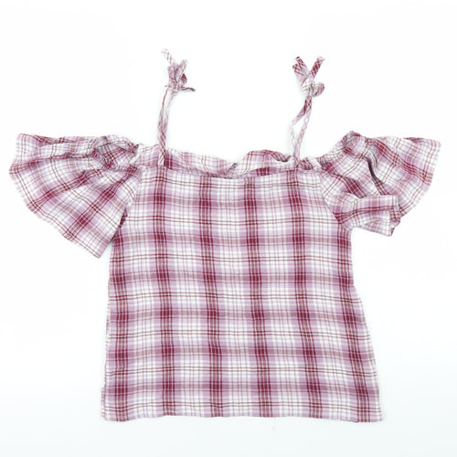 New Look Womens Purple Plaid Viscose Camisole Blouse Size 8 Off the Shoulder