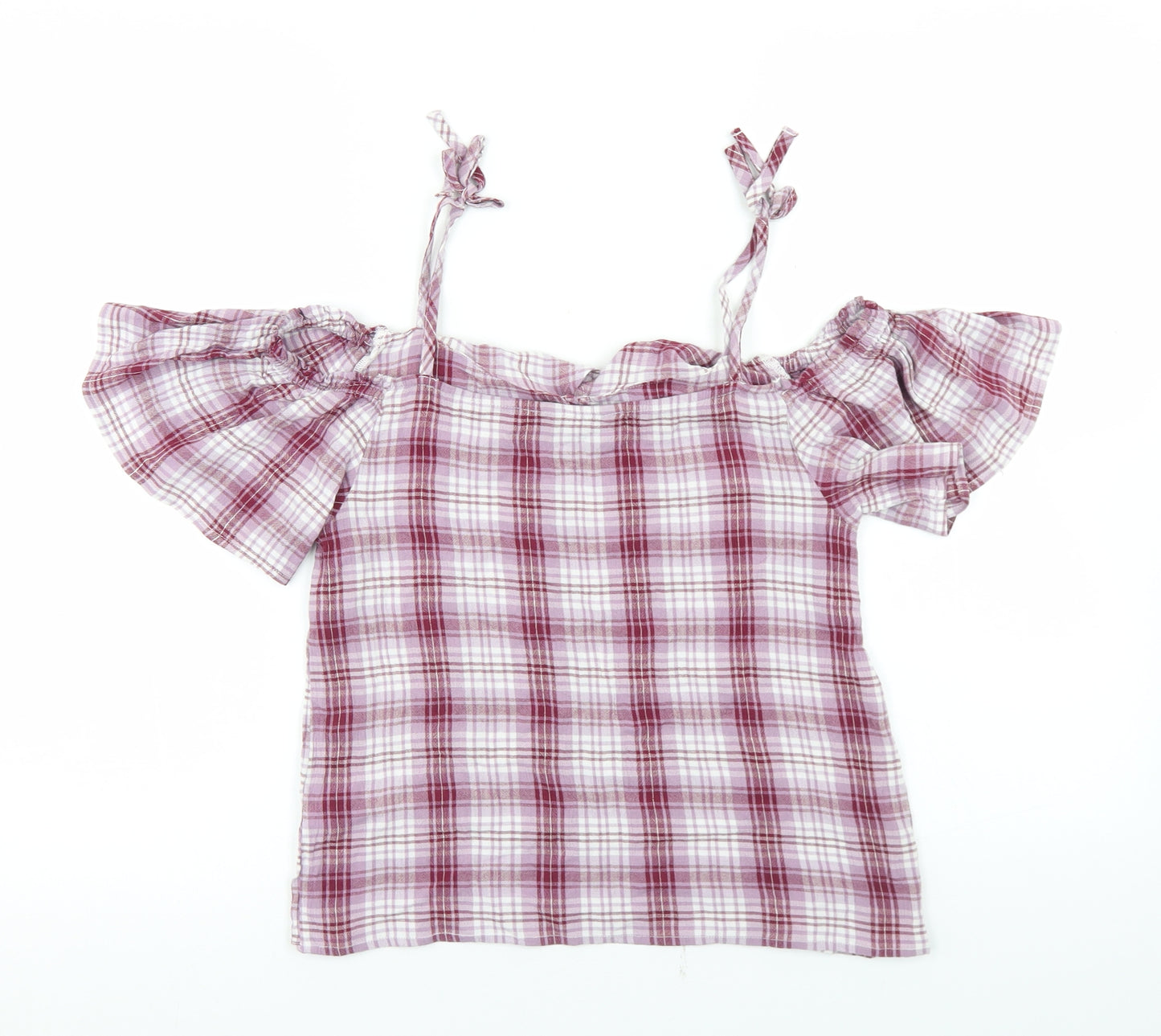 New Look Womens Purple Plaid Viscose Camisole Blouse Size 8 Off the Shoulder