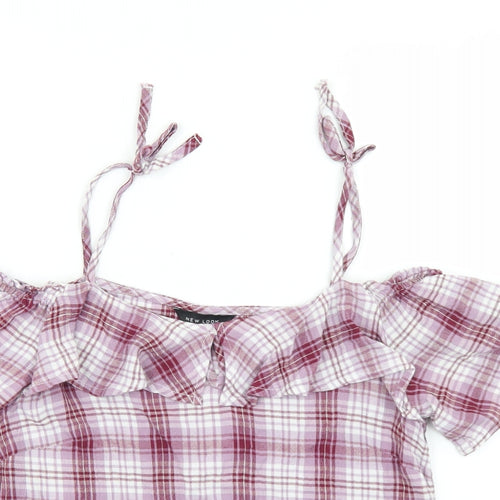 New Look Womens Purple Plaid Viscose Camisole Blouse Size 8 Off the Shoulder