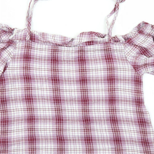 New Look Womens Purple Plaid Viscose Camisole Blouse Size 8 Off the Shoulder