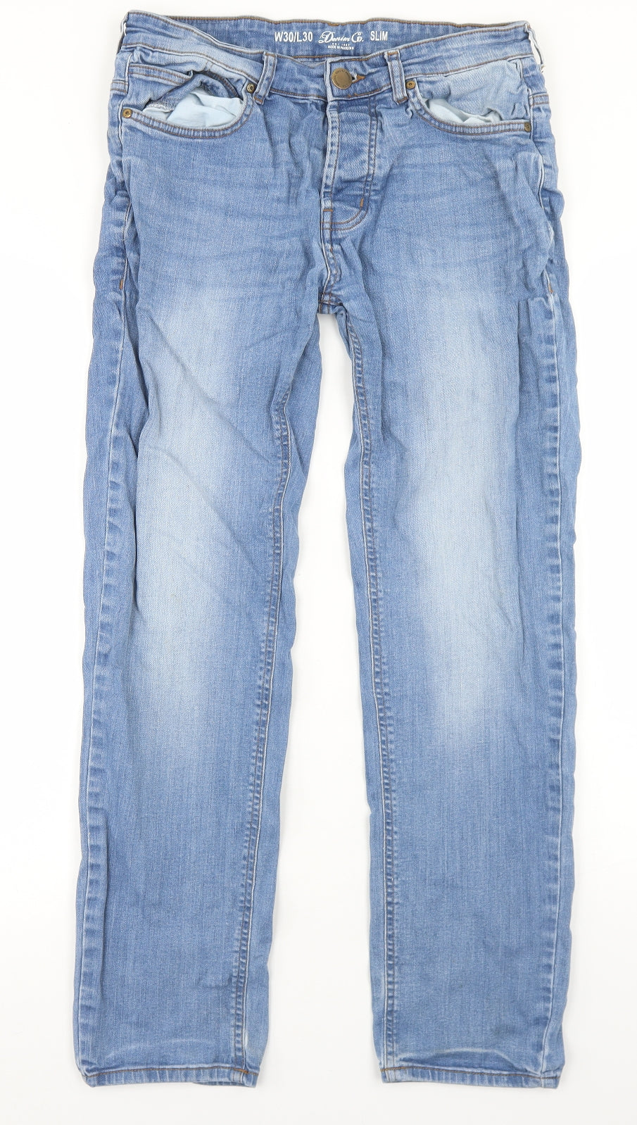 Denim Co Mens Blue  Cotton Straight Jeans Size 30 in L30 in Slim Button