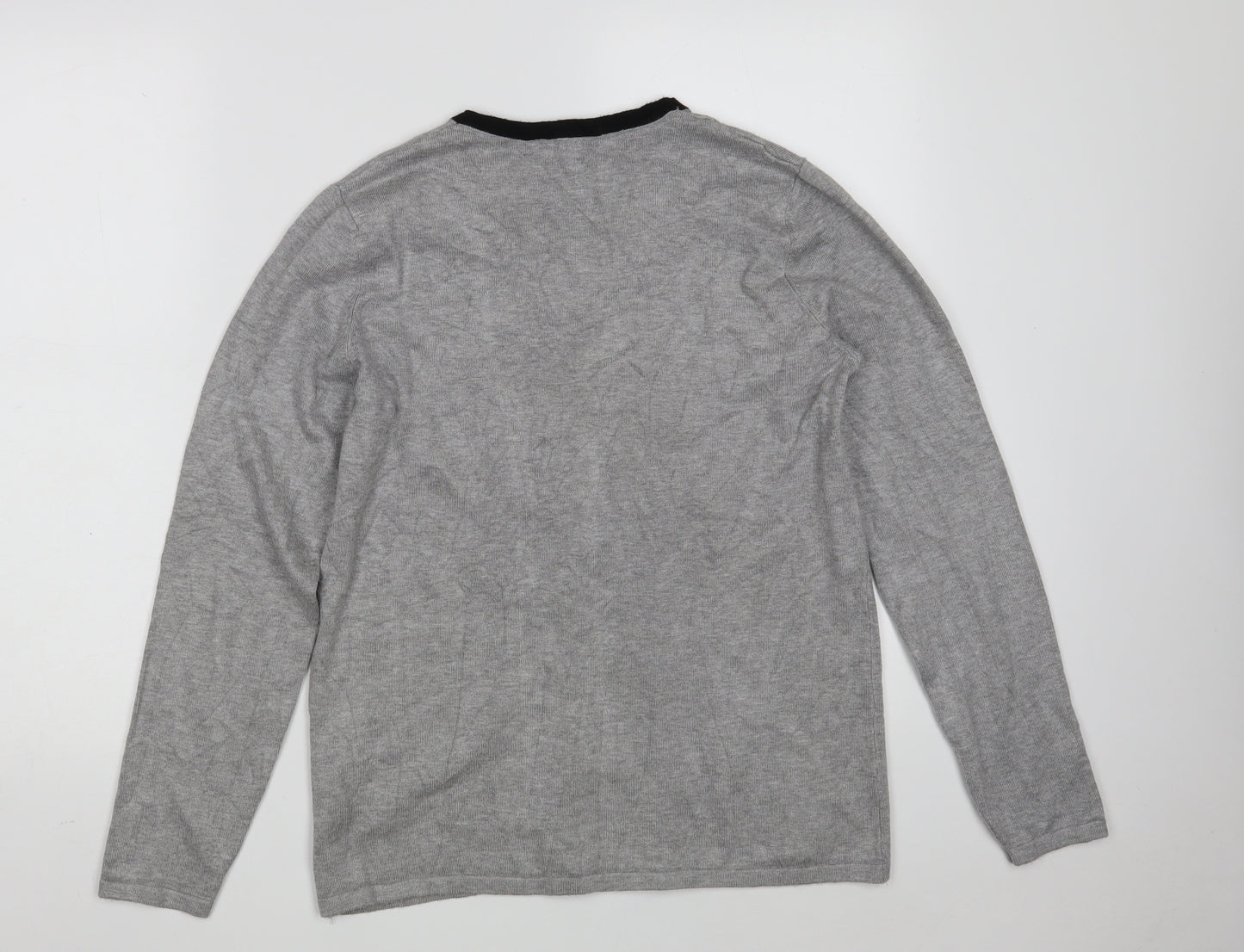 Love Knitwear Womens Grey Square Neck Geometric Viscose Pullover Jumper Size 12