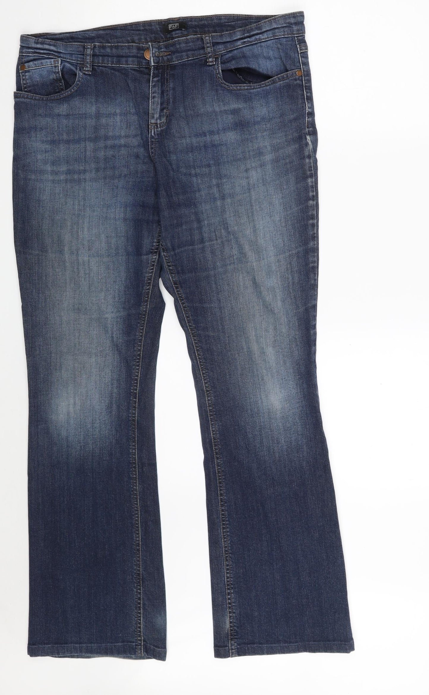 F&F Womens Blue  Cotton Bootcut Jeans Size 16 L31 in Regular Zip