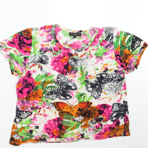 Mudflower Womens Multicoloured Floral 100% Cotton Basic T-Shirt Size M Scoop Neck - Size M-L