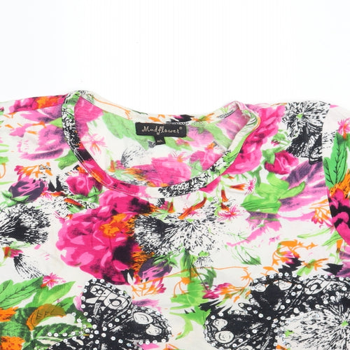 Mudflower Womens Multicoloured Floral 100% Cotton Basic T-Shirt Size M Scoop Neck - Size M-L