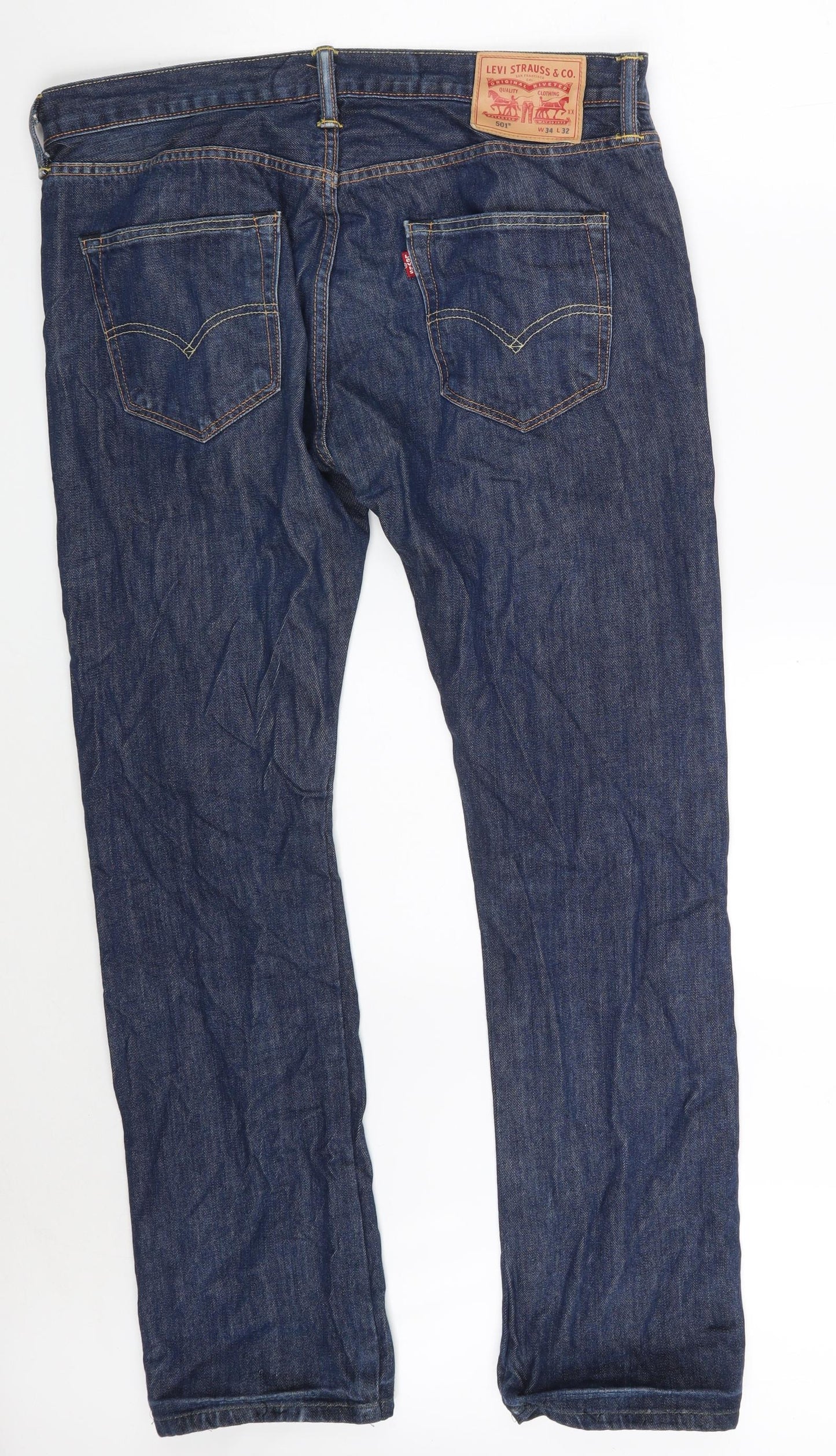 Levi's Mens Blue  Cotton Straight Jeans Size 34 in L32 in Regular Button