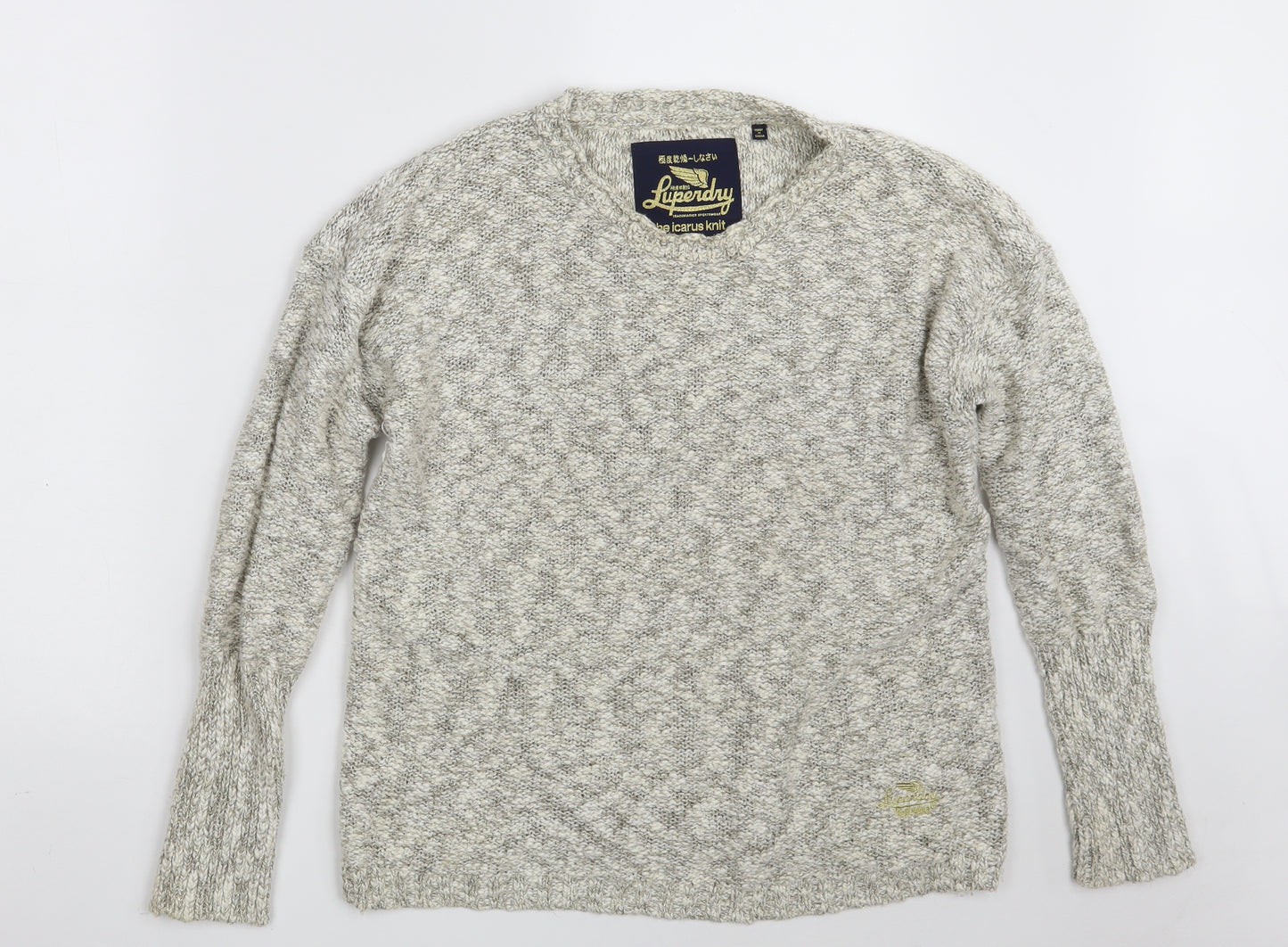 Superdry Womens Grey Round Neck  Cotton Pullover Jumper Size M