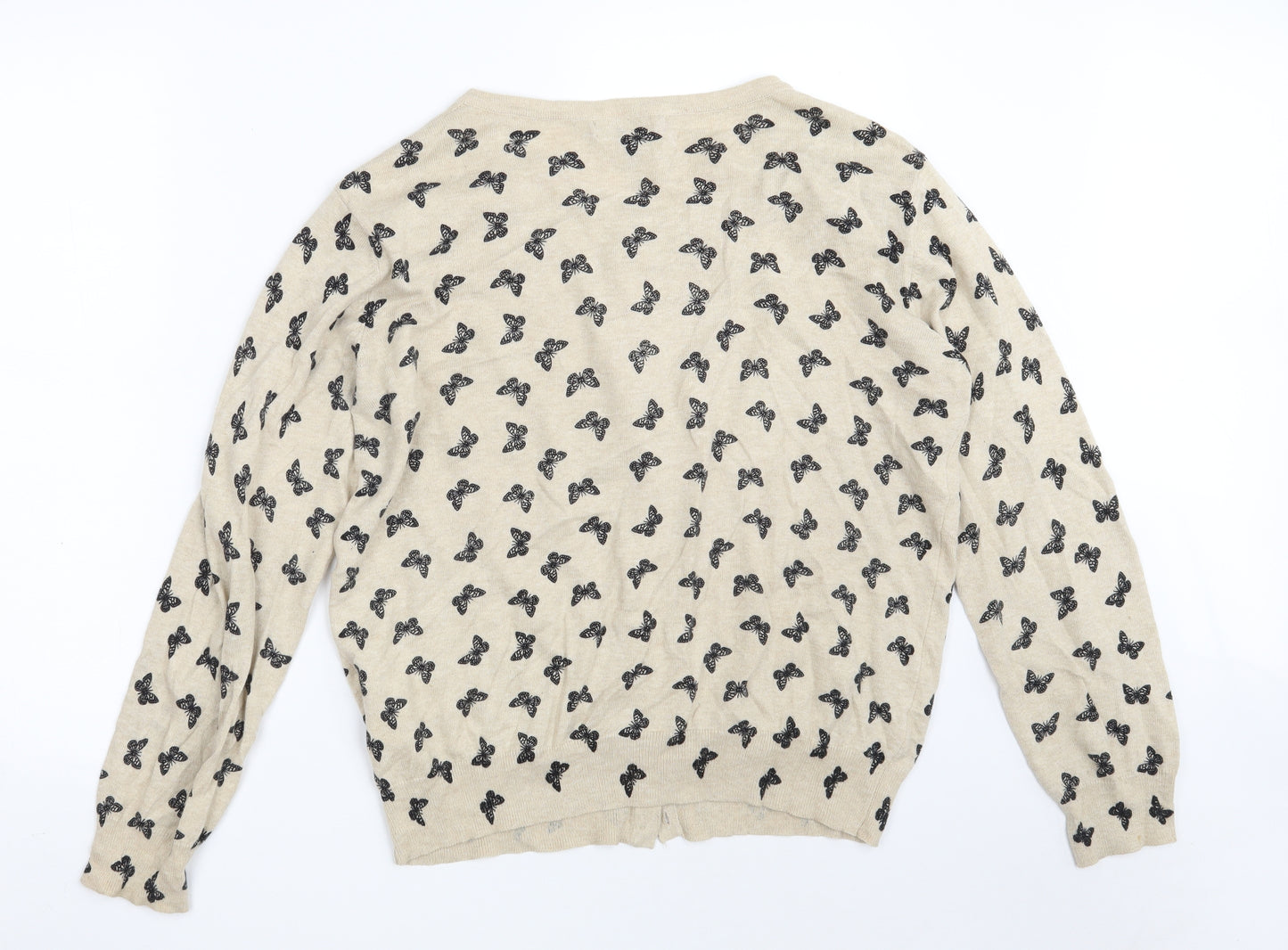 Atmosphere Womens Beige Round Neck Animal Print 100% Cotton Cardigan Jumper Size 16   - Butterfly