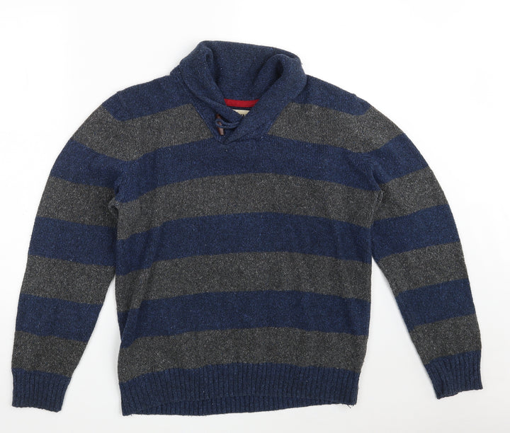 Urban Pipeline Womens Blue Collared Striped Cotton Pullover Jumper Size M