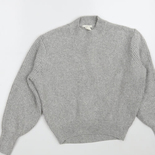 H&M Womens Grey Round Neck  Acrylic Pullover Jumper Size XS