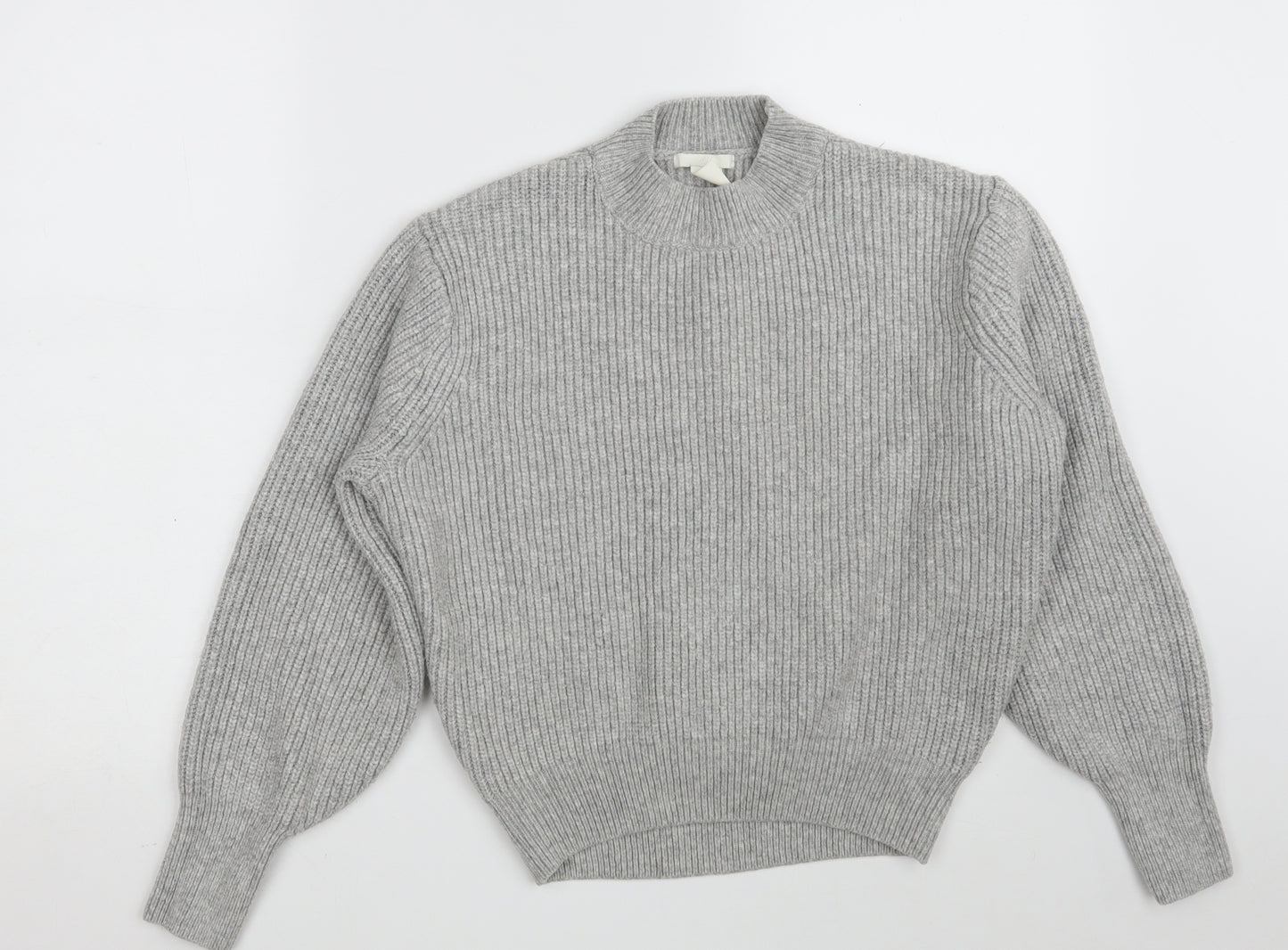 H&M Womens Grey Round Neck  Acrylic Pullover Jumper Size XS