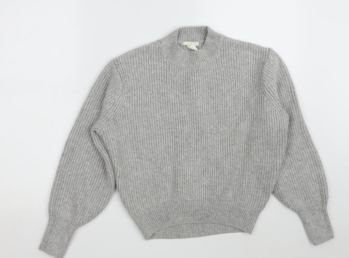 H&M Womens Grey Round Neck  Acrylic Pullover Jumper Size XS