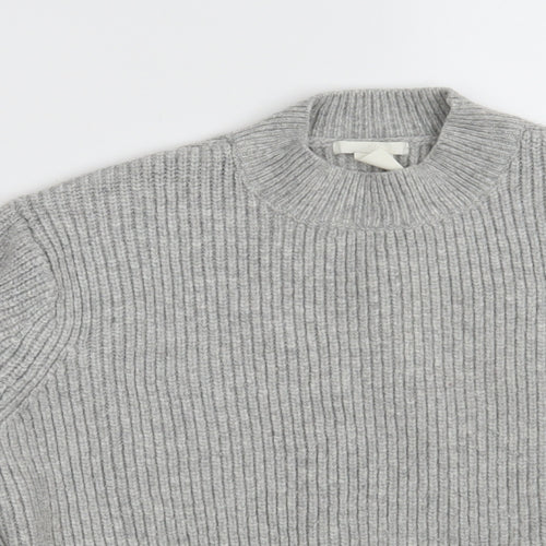 H&M Womens Grey Round Neck  Acrylic Pullover Jumper Size XS