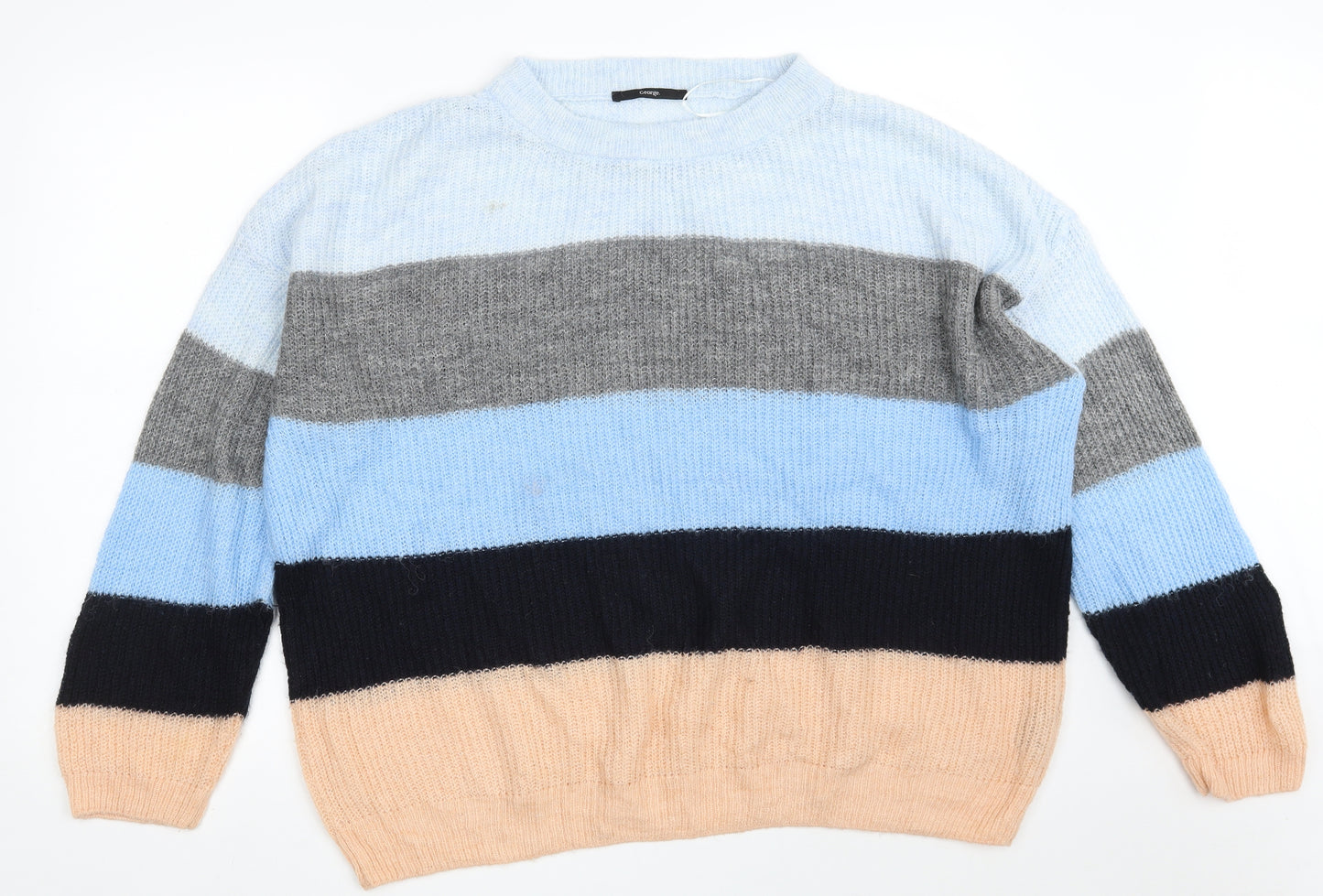 George Womens Multicoloured Round Neck Striped Acrylic Pullover Jumper Size XL   - Colorblock