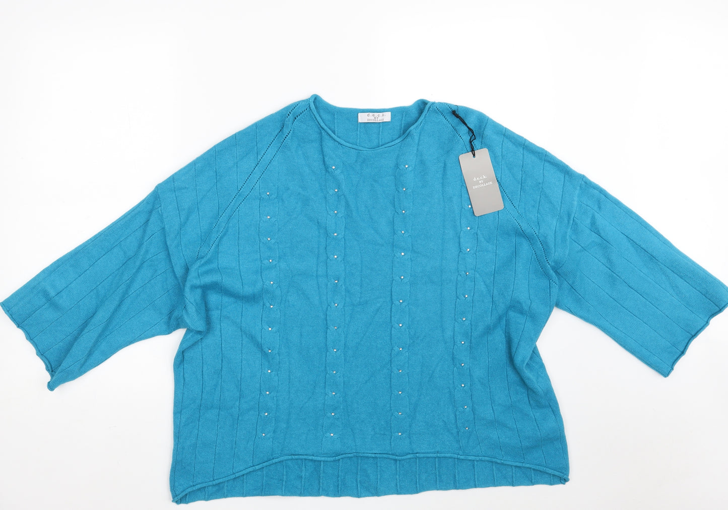 d.e.c.k. by Decollage Womens Blue Round Neck  Viscose Pullover Jumper Size L