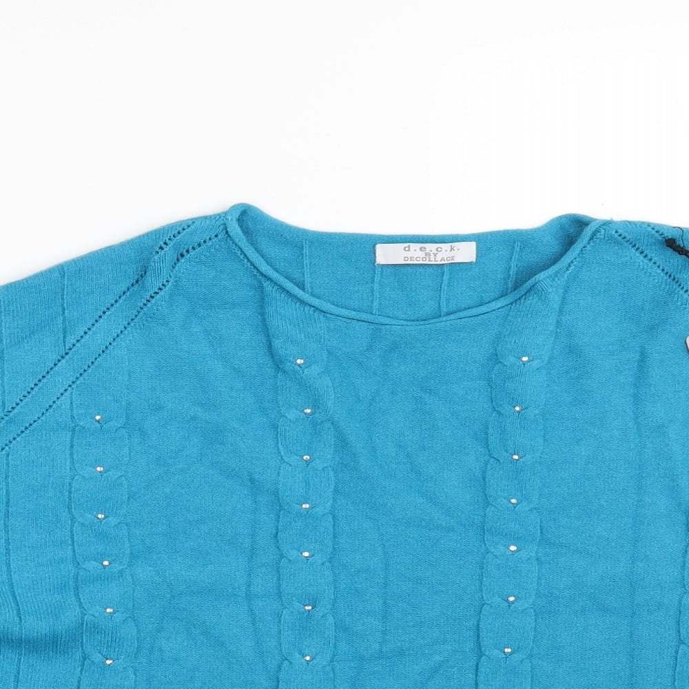 d.e.c.k. by Decollage Womens Blue Round Neck  Viscose Pullover Jumper Size L