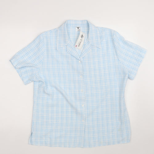 Emma Collection Womens Blue Check Polyester Basic Button-Up Size 18 Collared