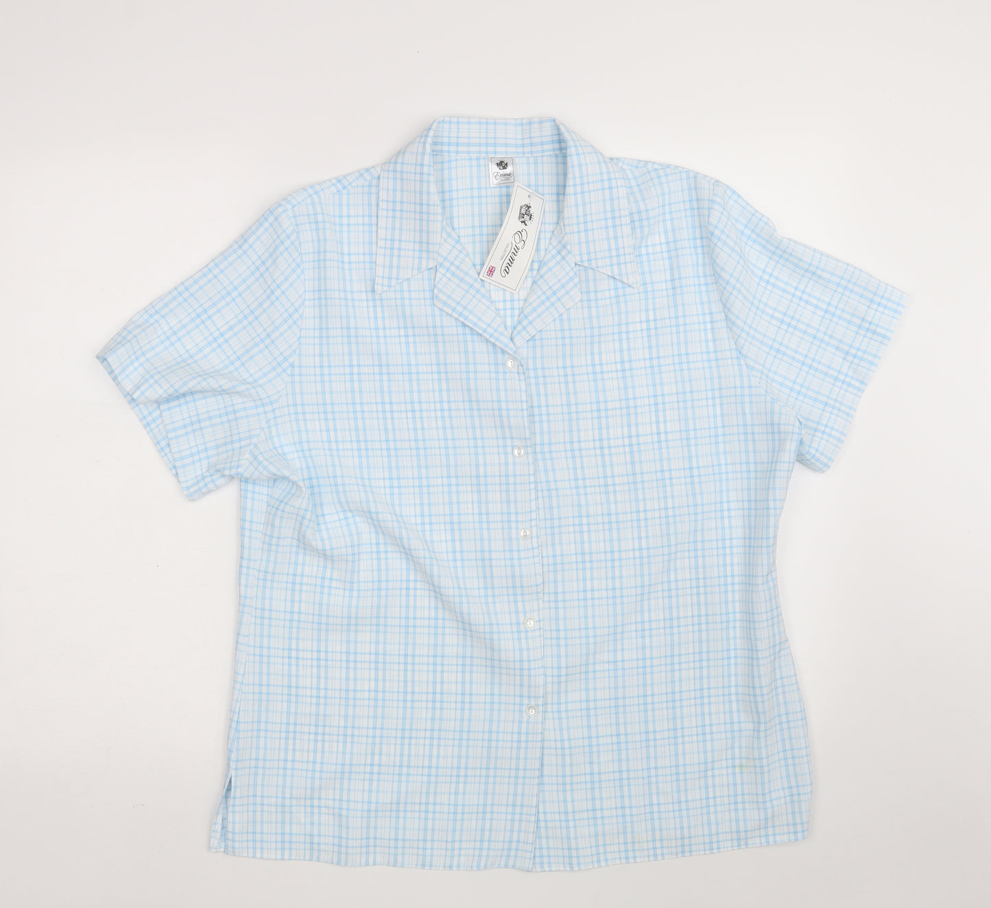 Emma Collection Womens Blue Check Polyester Basic Button-Up Size 18 Collared