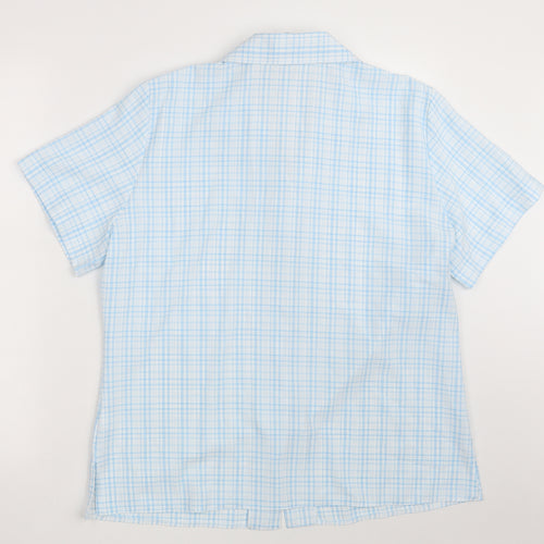 Emma Collection Womens Blue Check Polyester Basic Button-Up Size 18 Collared