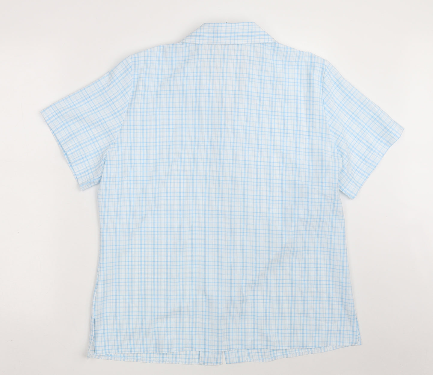 Emma Collection Womens Blue Check Polyester Basic Button-Up Size 18 Collared