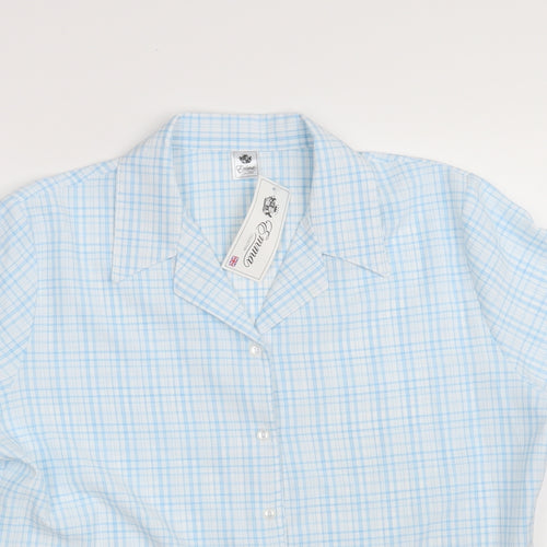 Emma Collection Womens Blue Check Polyester Basic Button-Up Size 18 Collared