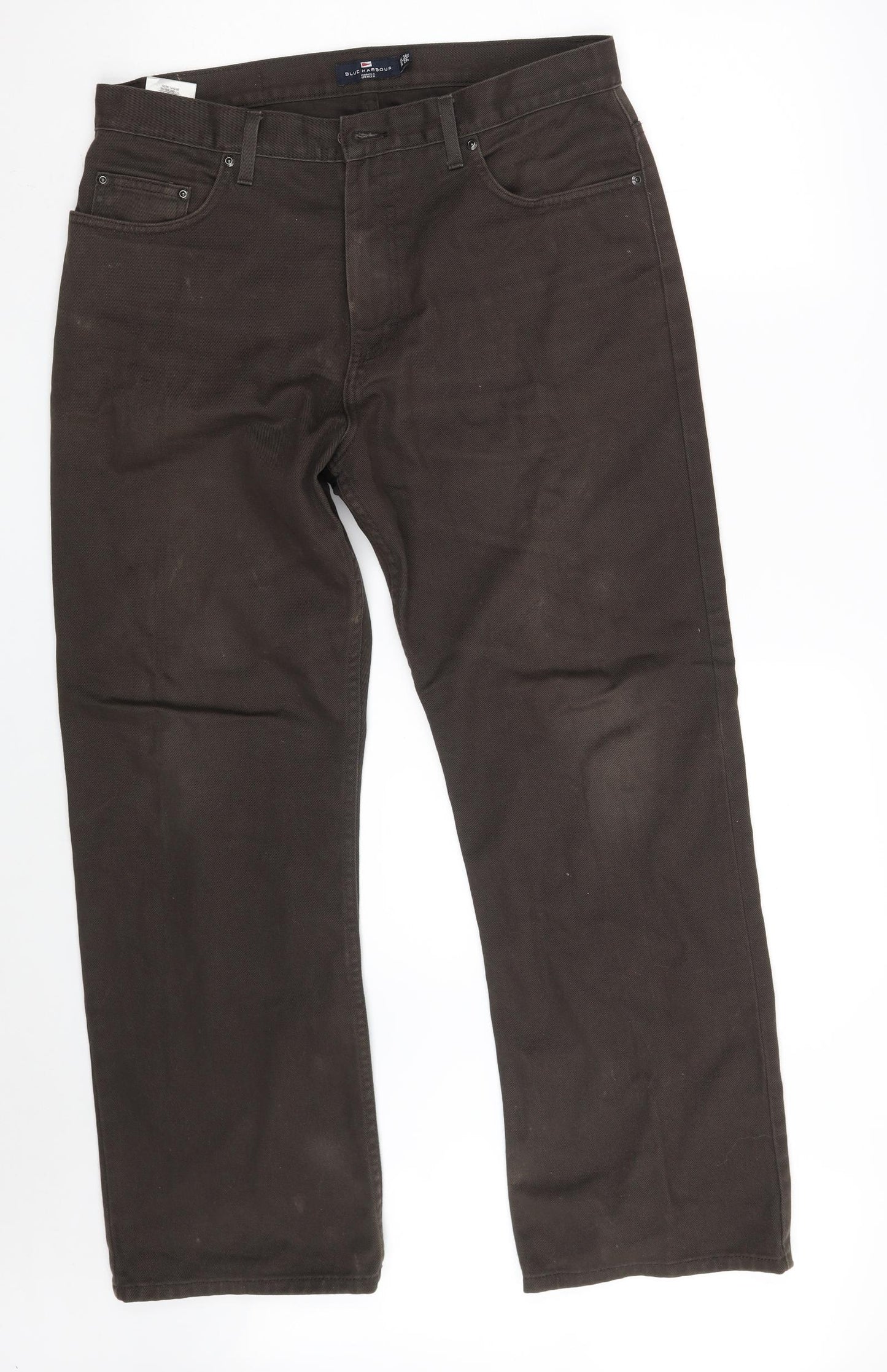 Blue Harbour Mens Brown  Cotton Straight Jeans Size 34 in L29 in Regular Zip