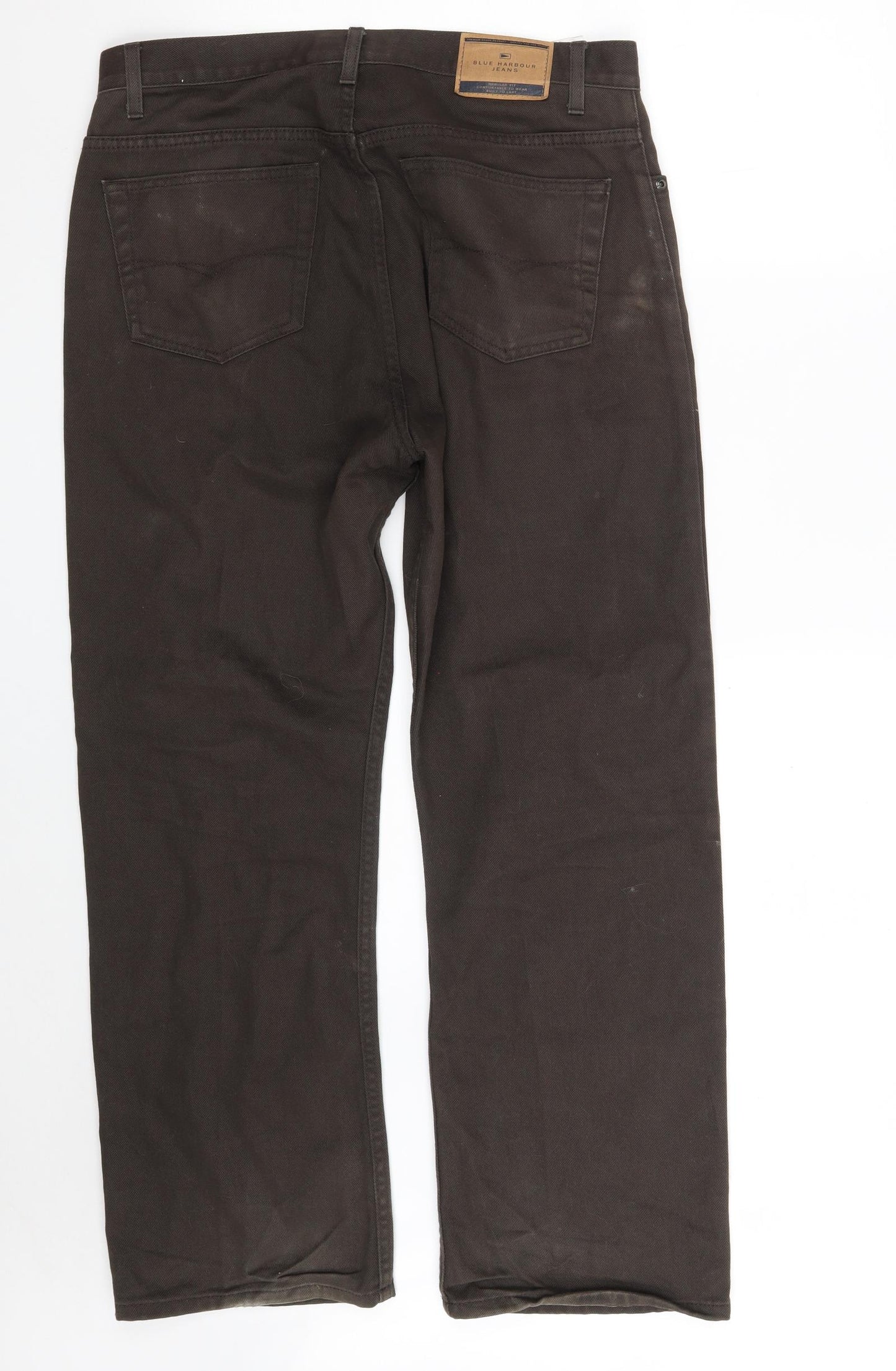 Blue Harbour Mens Brown  Cotton Straight Jeans Size 34 in L29 in Regular Zip