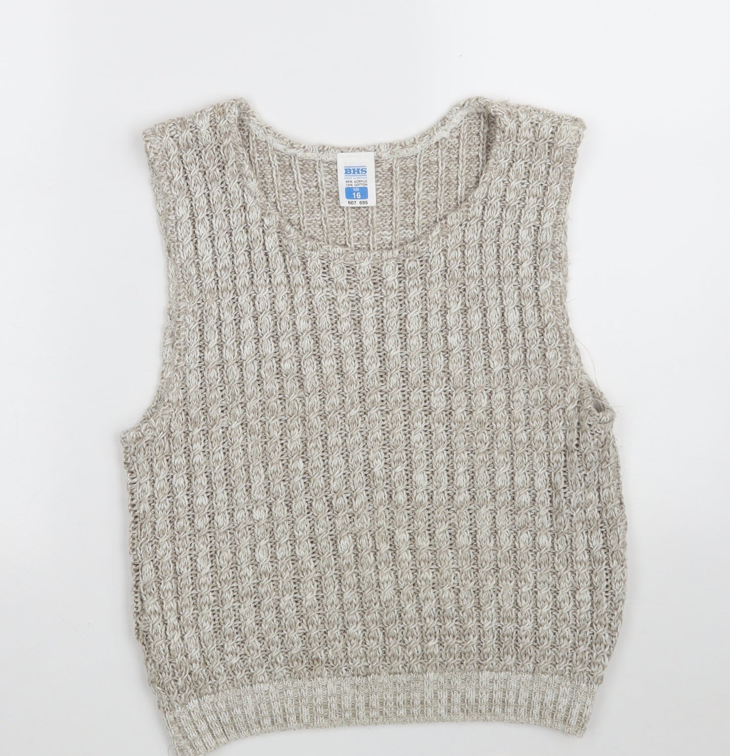 BHS Womens Beige Boat Neck  Acrylic Pullover Jumper Size 16