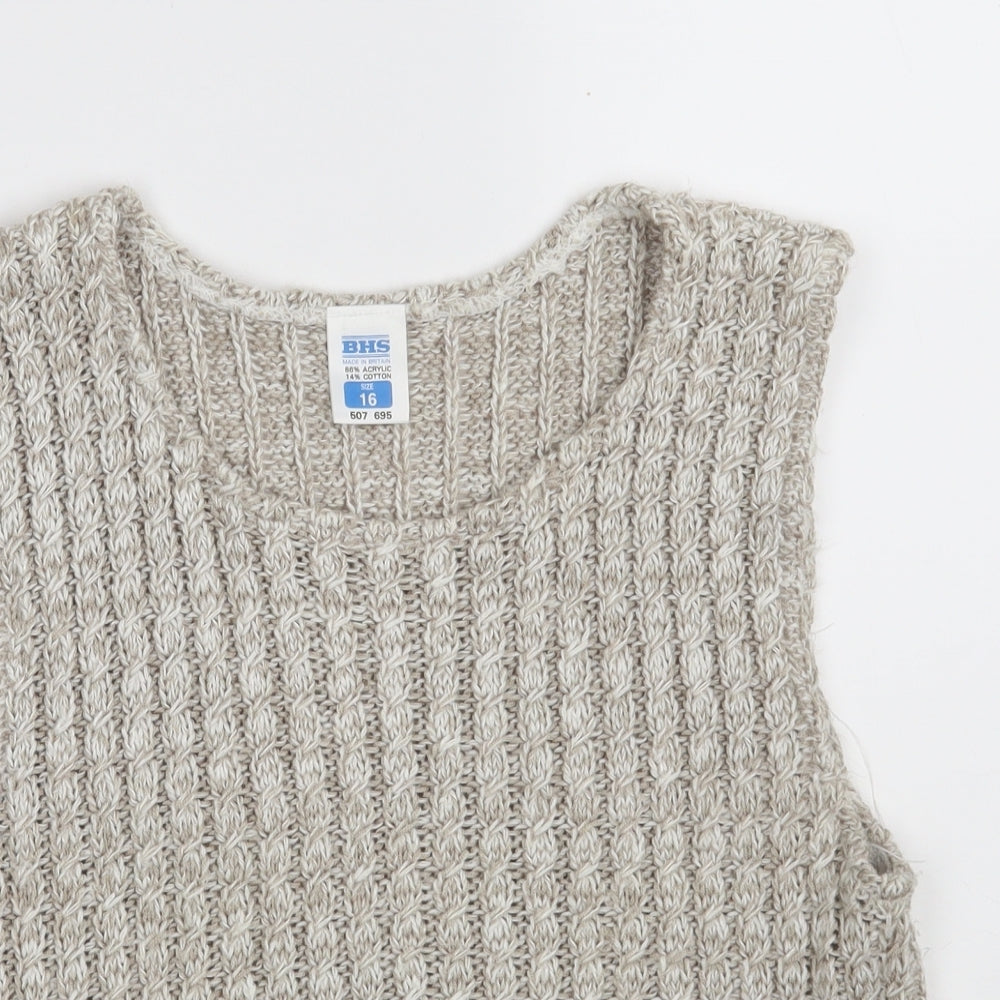BHS Womens Beige Boat Neck  Acrylic Pullover Jumper Size 16