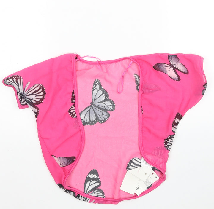 E-vie Girls Pink Animal Print 100% Polyester Basic Blouse Size 3 Years V-Neck - Butterfly