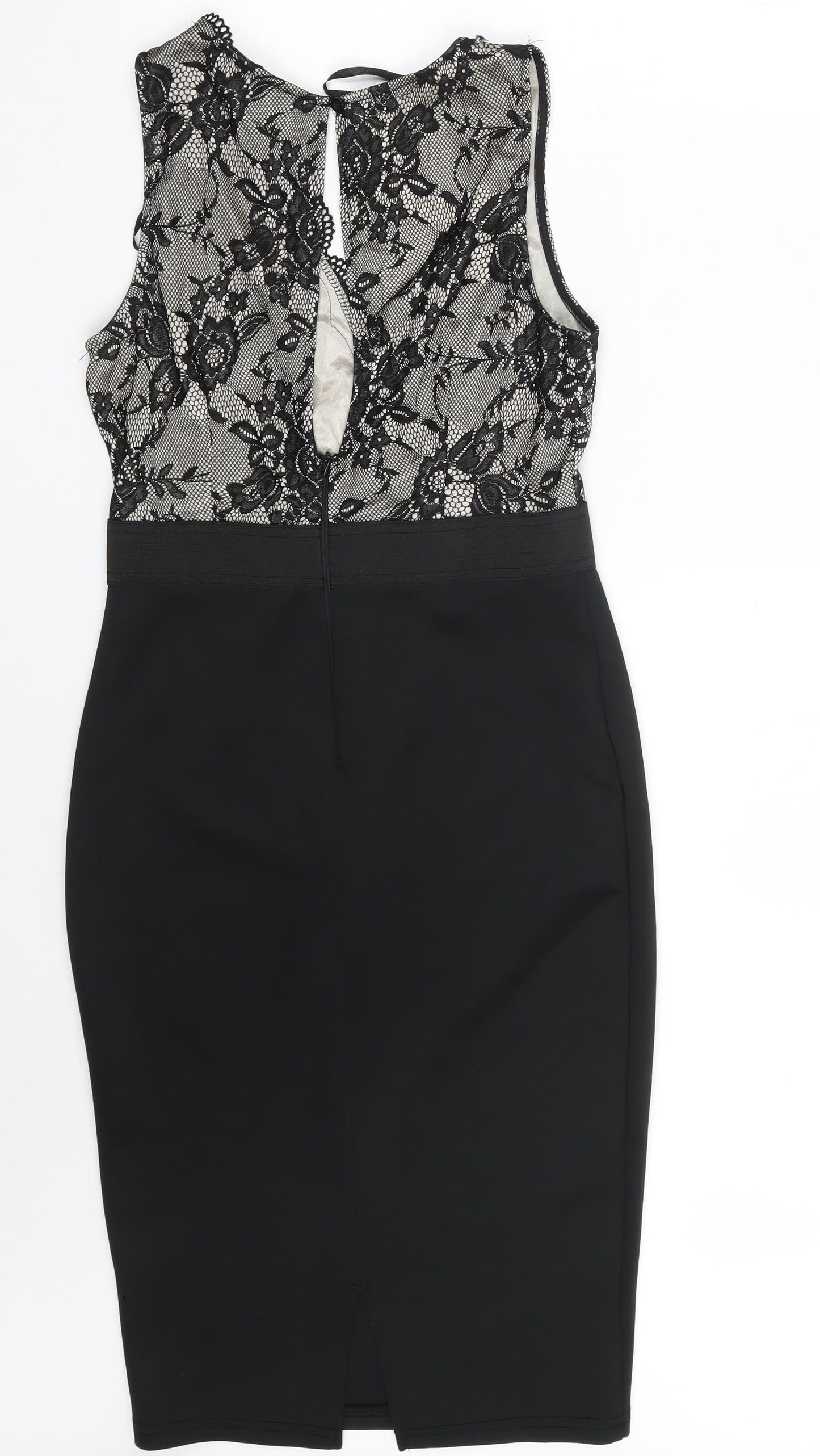 AX Paris Womens Black Floral Polyester Bodycon  Size 10  V-Neck Zip