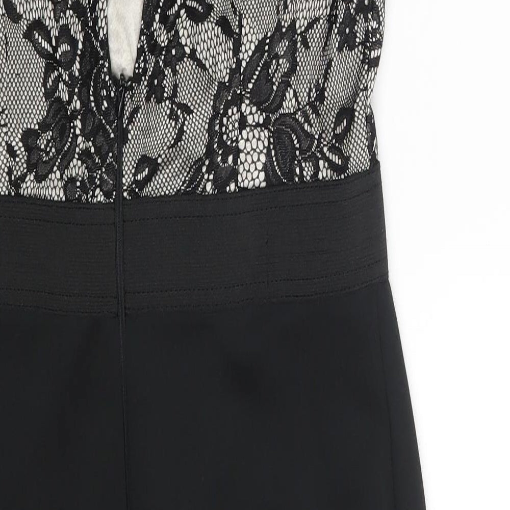 AX Paris Womens Black Floral Polyester Bodycon  Size 10  V-Neck Zip