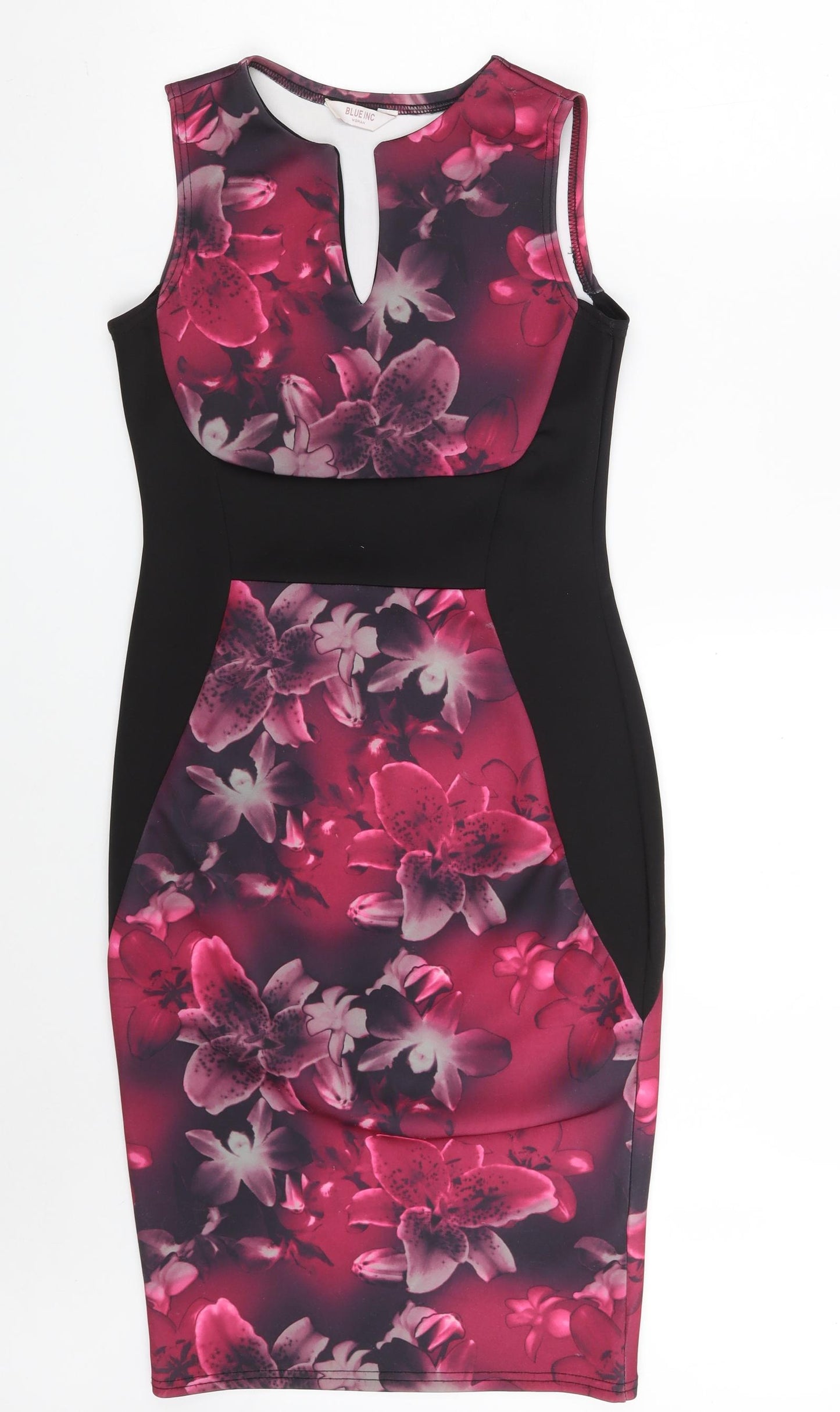 Blue Inc Womens Black Floral Polyester Bodycon  Size 8  Round Neck