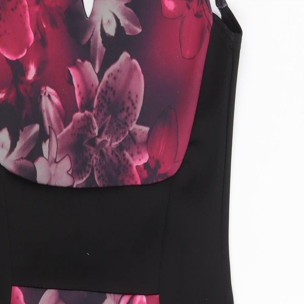 Blue Inc Womens Black Floral Polyester Bodycon  Size 8  Round Neck
