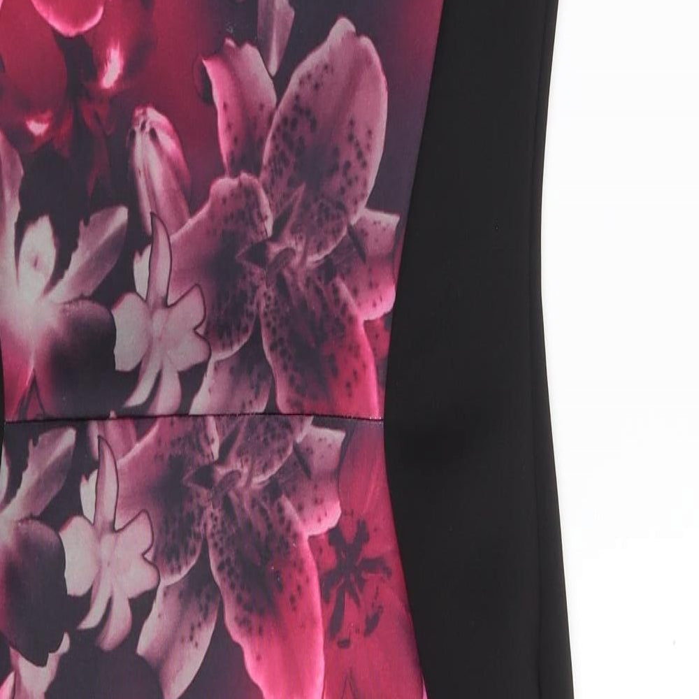 Blue Inc Womens Black Floral Polyester Bodycon  Size 8  Round Neck