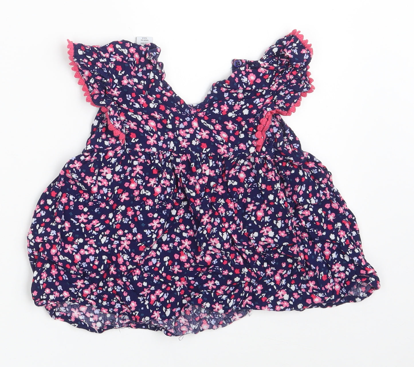 Primark Girls Blue Floral Viscose A-Line  Size 6-7 Years  V-Neck Button