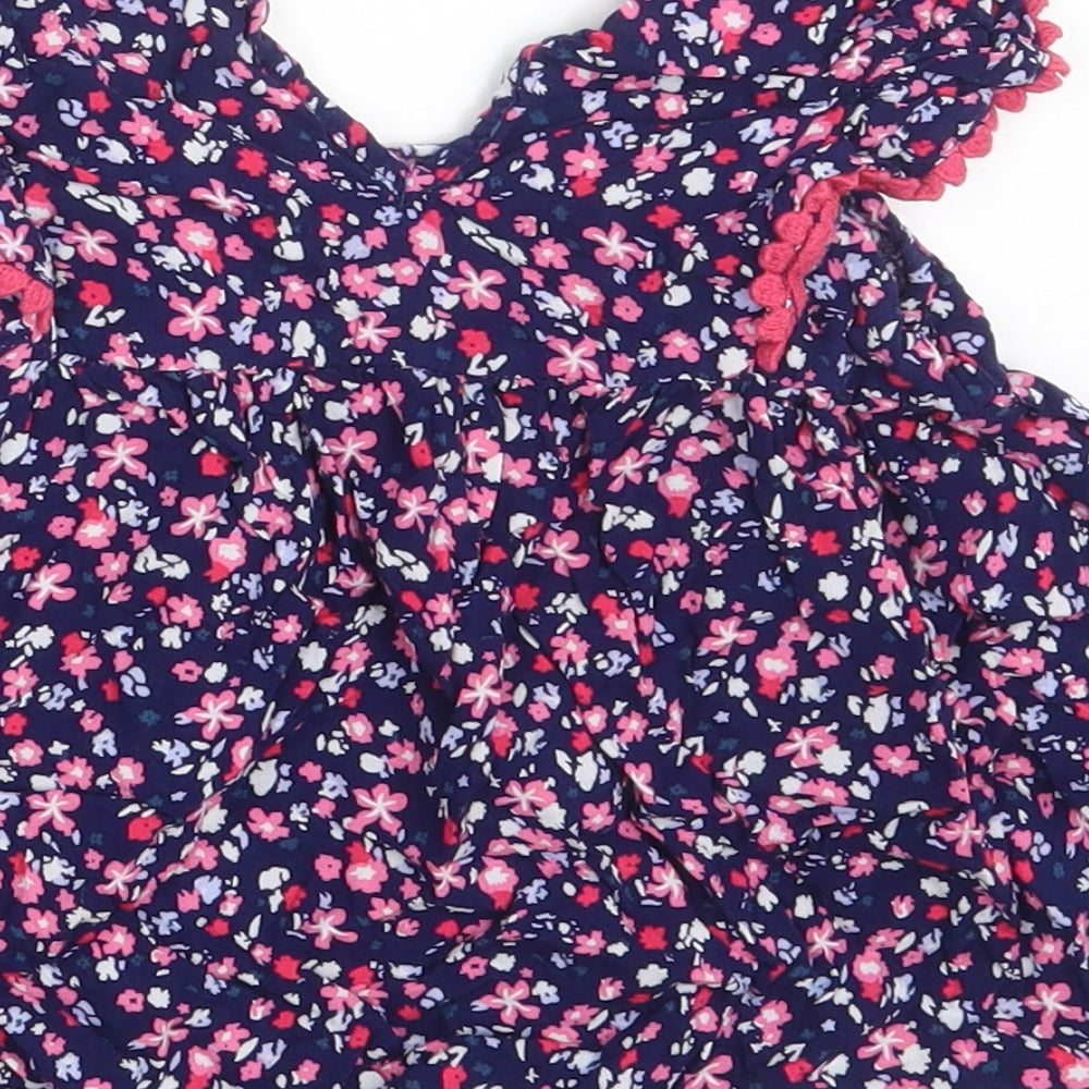 Primark Girls Blue Floral Viscose A-Line  Size 6-7 Years  V-Neck Button