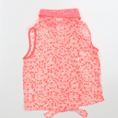 BHS Girls Pink Geometric Polyester Basic Button-Up Size 10-11 Years Collared Button