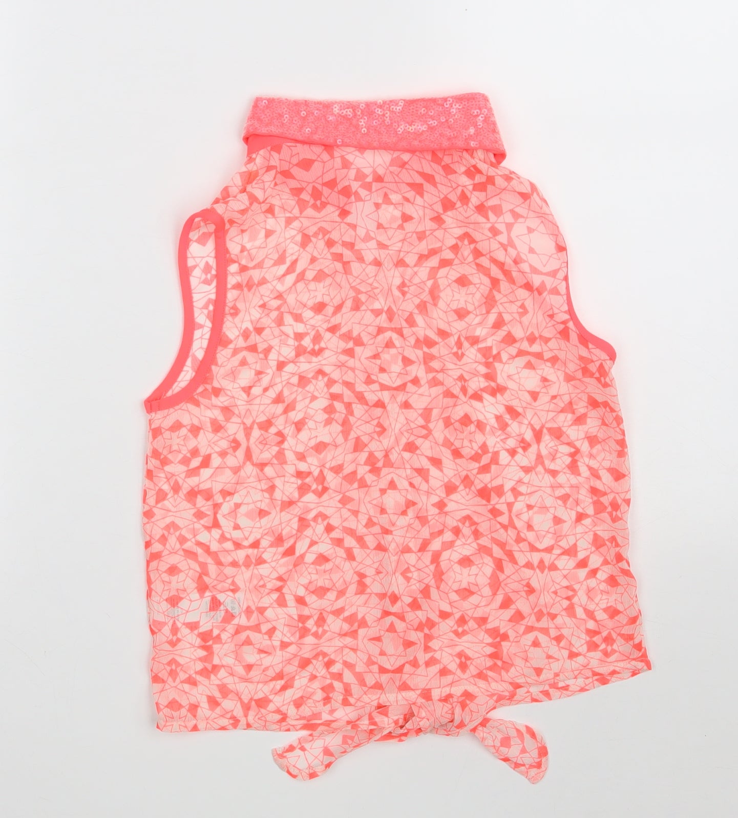 BHS Girls Pink Geometric Polyester Basic Button-Up Size 10-11 Years Collared Button