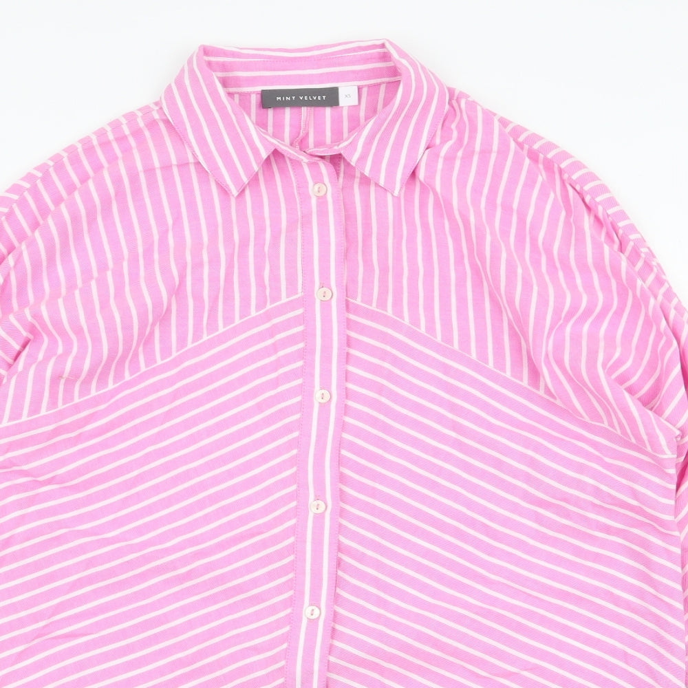 Mint Velvet Womens Pink Striped 100% Cotton Basic Button-Up Size XS Collared