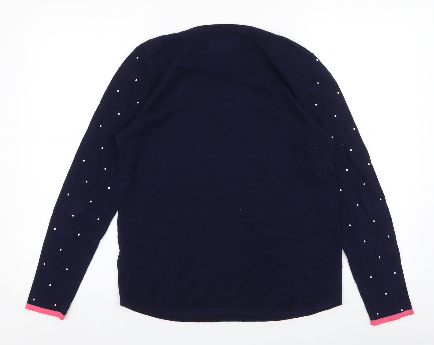 Maine Womens Blue Round Neck Polka Dot 100% Cotton Pullover Jumper Size 12