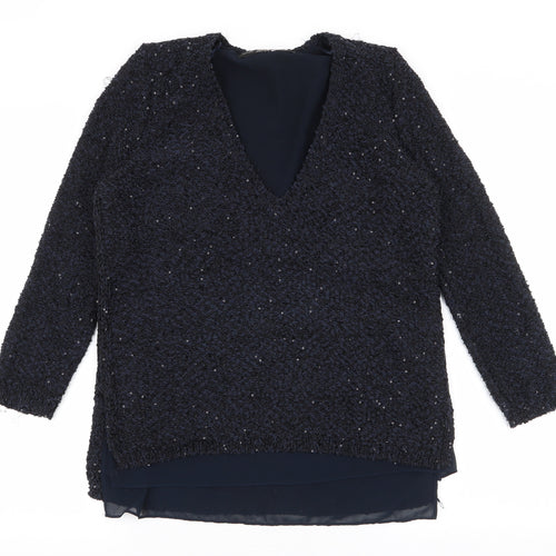 Zara Womens Blue V-Neck  Polyester Pullover Jumper Size M