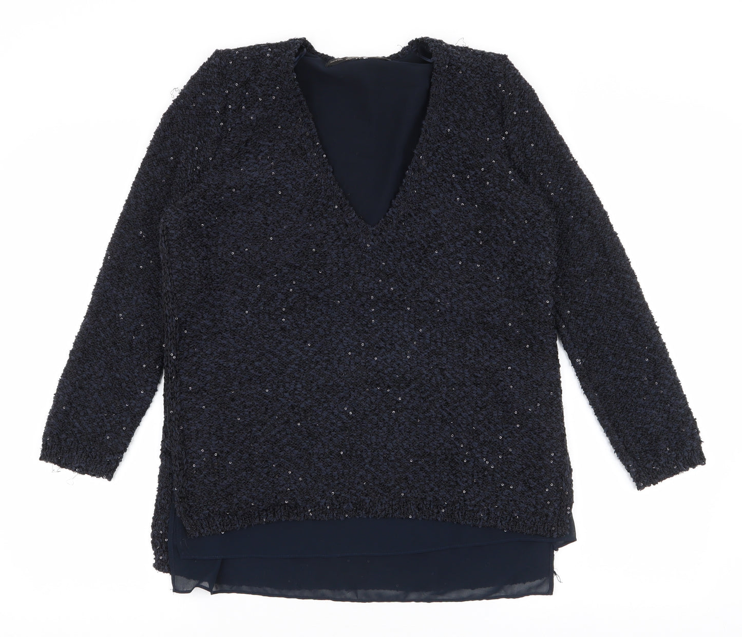 Zara Womens Blue V-Neck  Polyester Pullover Jumper Size M