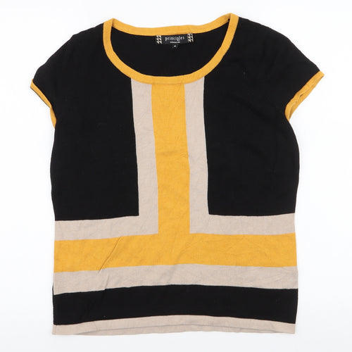 Principles Womens Black Striped Polyester Basic T-Shirt Size 14 Round Neck
