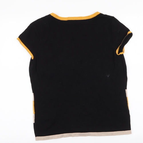 Principles Womens Black Striped Polyester Basic T-Shirt Size 14 Round Neck