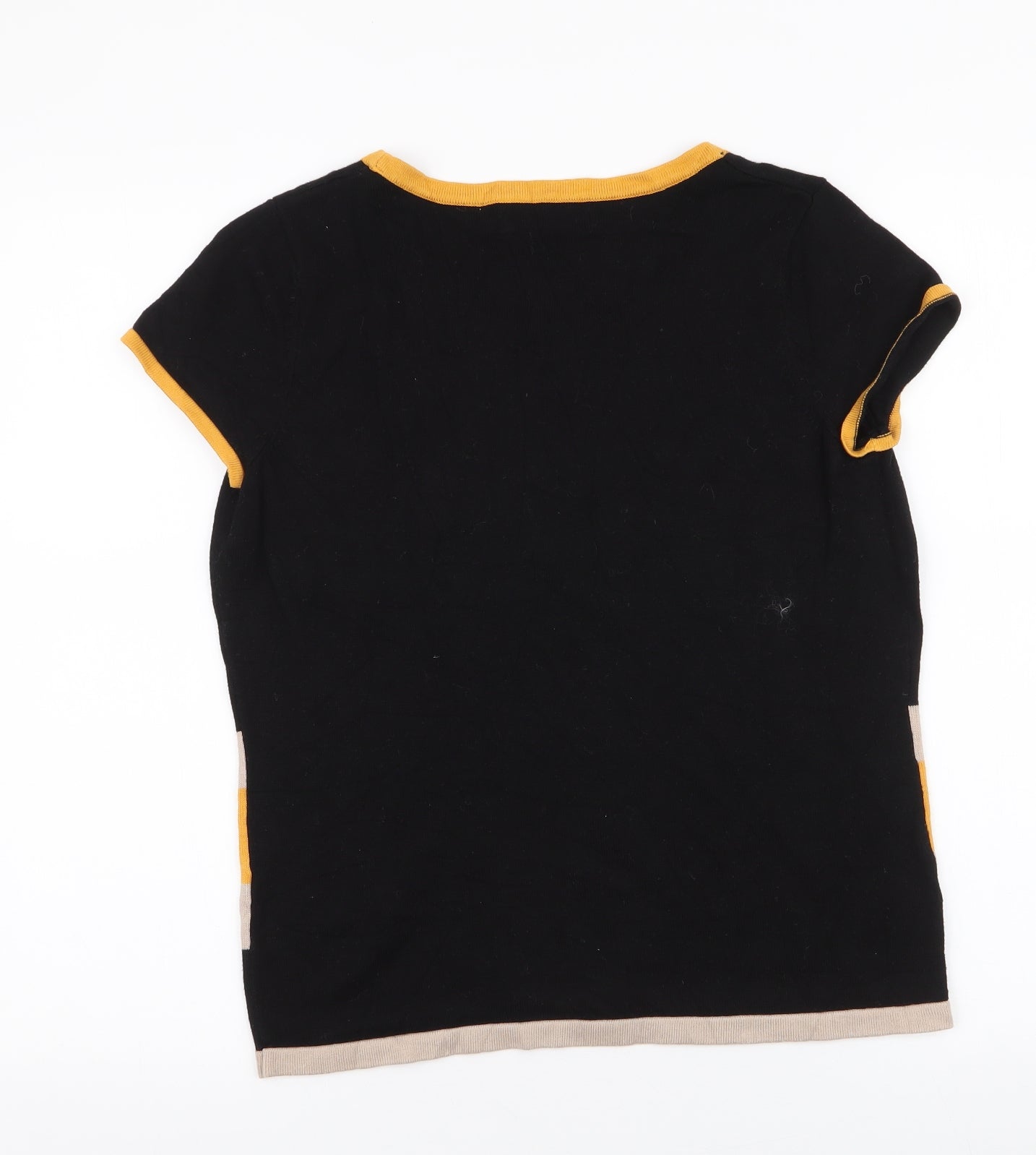 Principles Womens Black Striped Polyester Basic T-Shirt Size 14 Round Neck