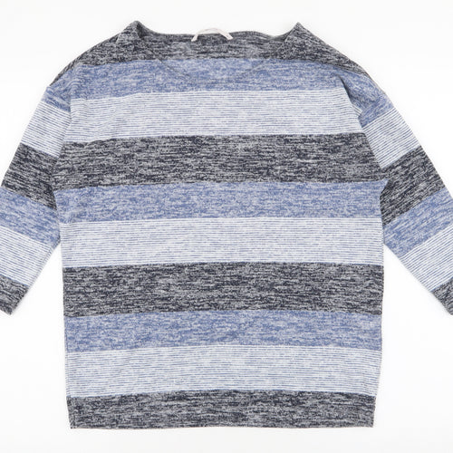 TU Womens Blue Round Neck Striped Polyester Pullover Jumper Size 10