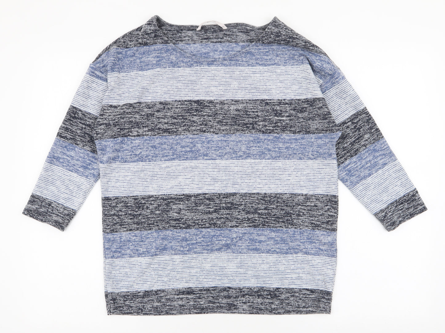 TU Womens Blue Round Neck Striped Polyester Pullover Jumper Size 10